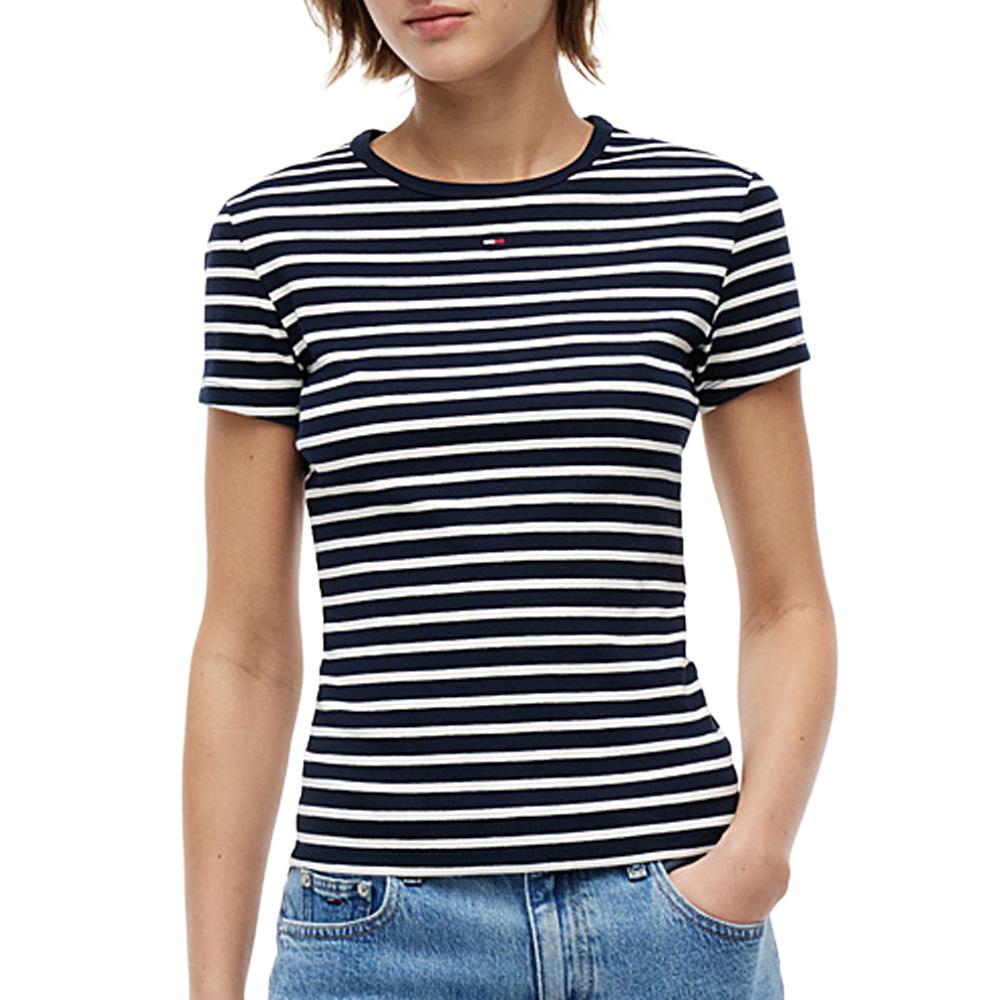 T-shirt Marine/Blanc Femme Tommy Hilfiger Slim pas cher