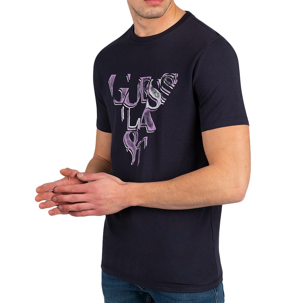 T-shirt Marine Homme Guess Nesty pas cher