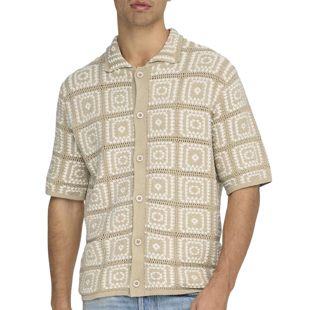Chemise à Maille Beige/Ecru Homme Only & Sons Bart RLX 5 SS pas cher