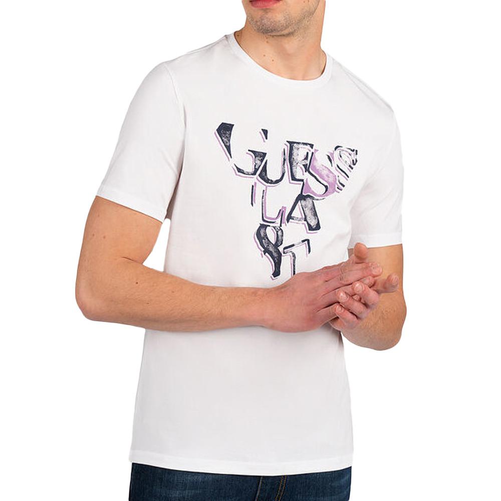 T-shirt Blanc Homme Guess Nesty pas cher