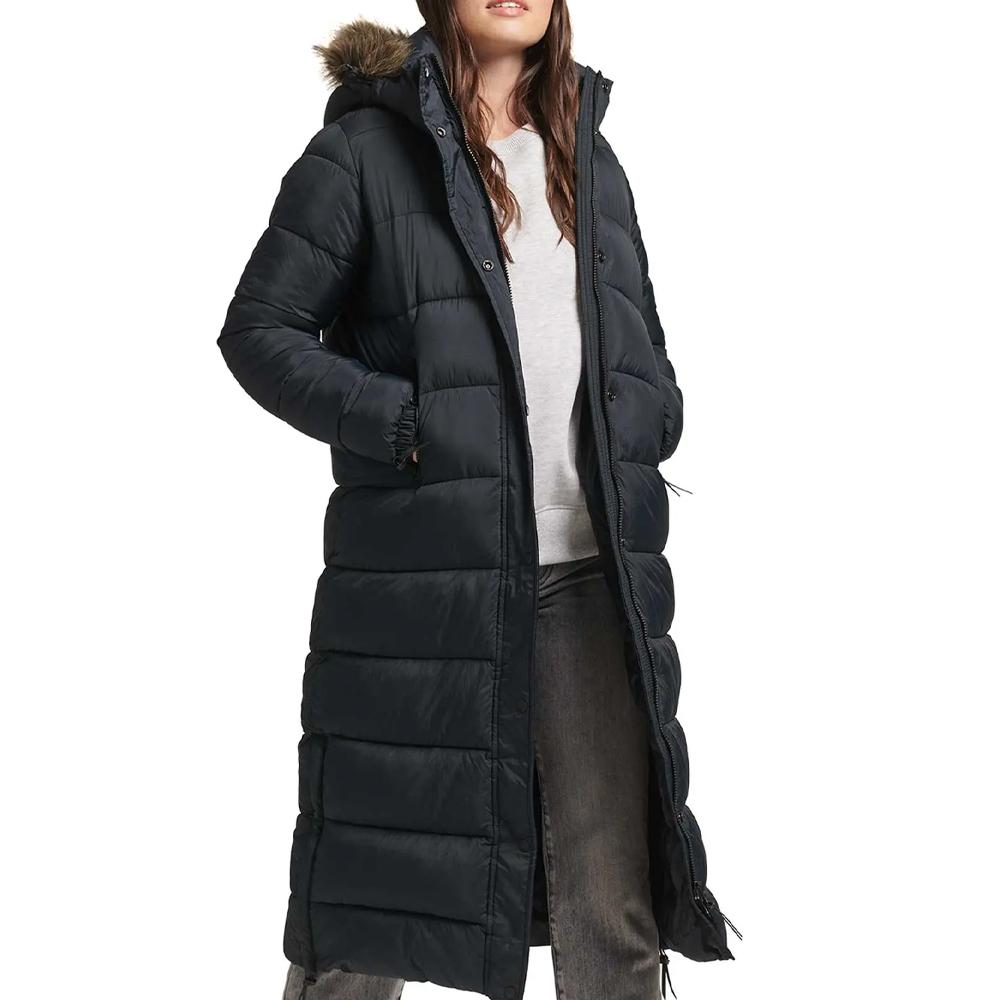 Doudoune longue Noire Femme Superdry Vintage pas cher