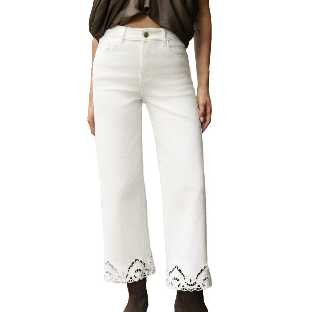 Jean Wide Blanc Femme Oraije Nola pas cher