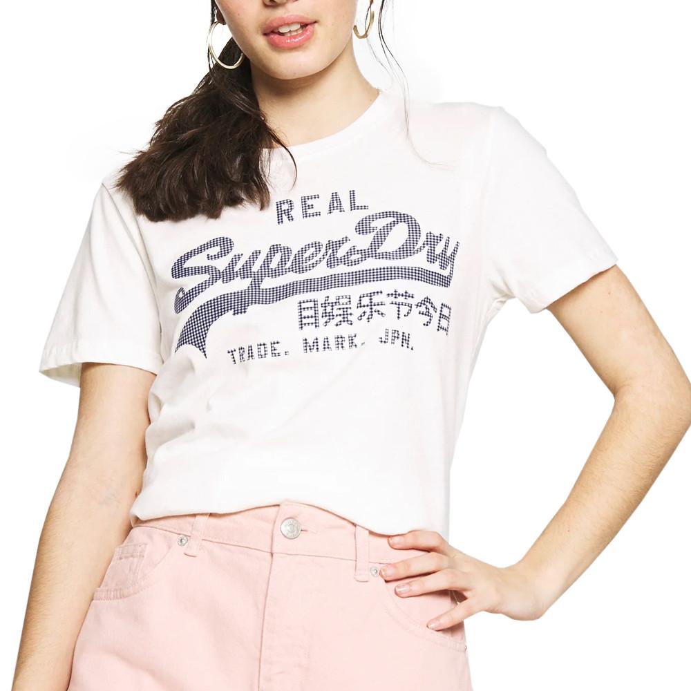 T-Shirt Blanc Femme Superdry GINGHAM ENTRY pas cher