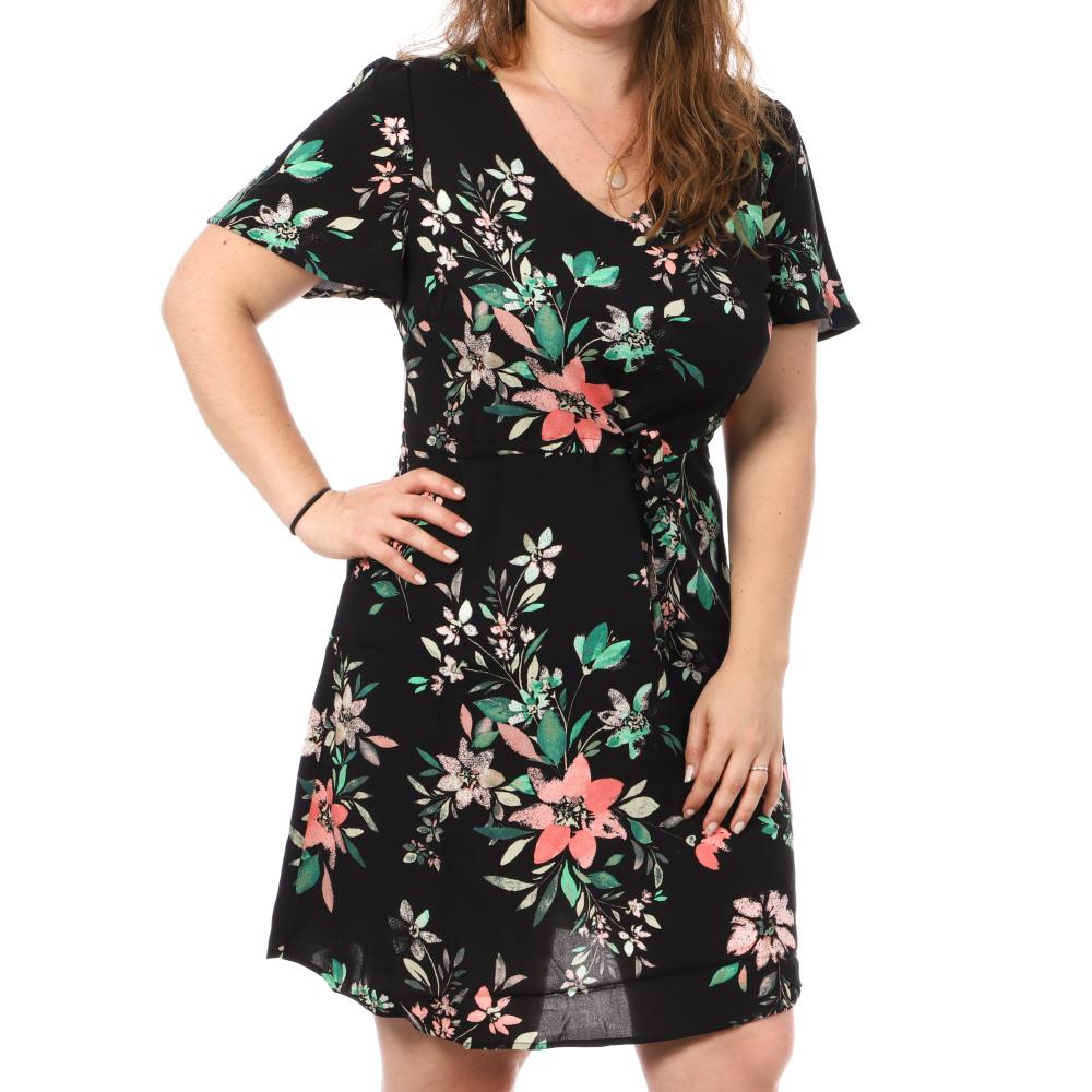 Robe Noir/Rose à Motifs Femme Vero Moda CURVE Easy B5T pas cher