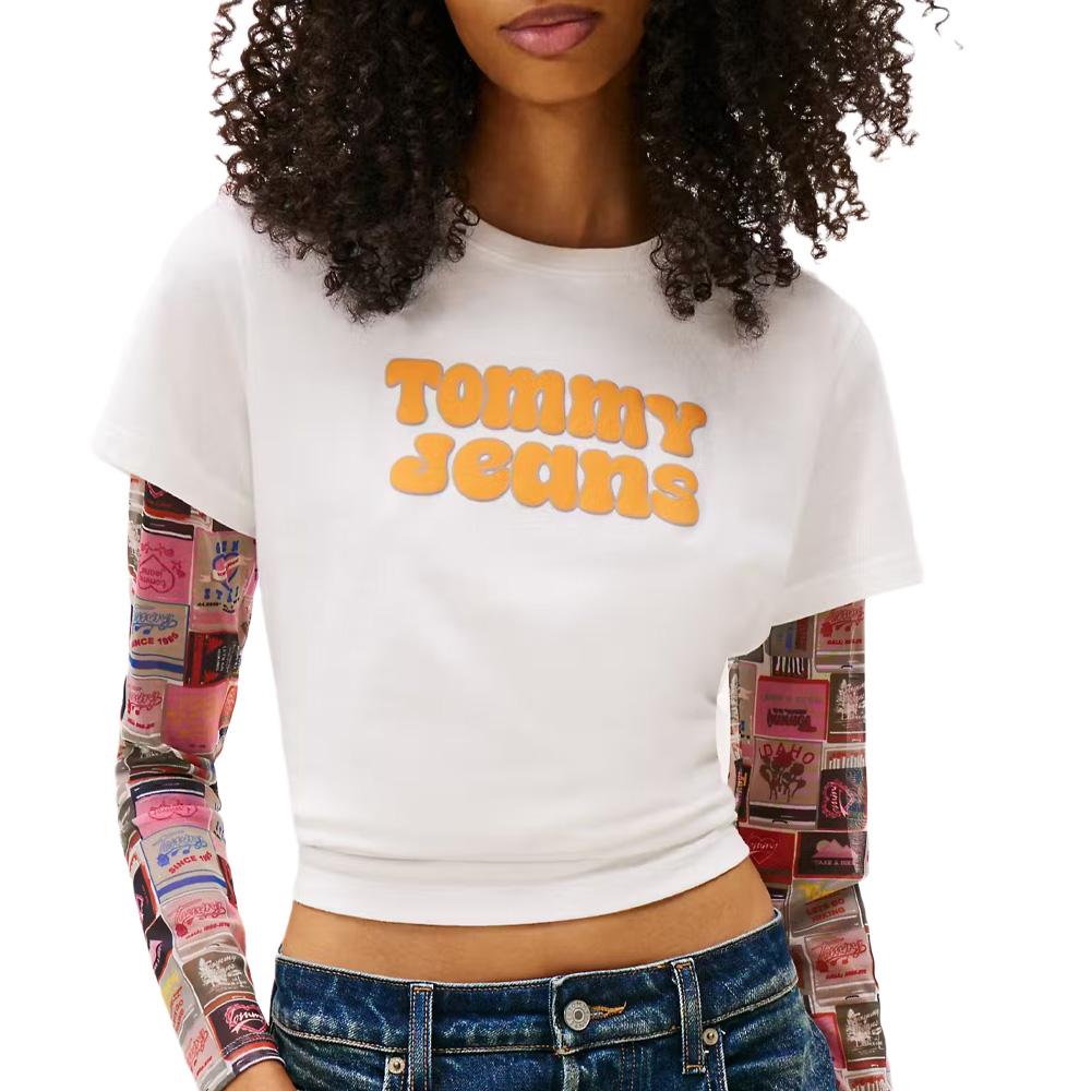 T-shirt Blanc/Jaune Femme Tommy Hilfiger Tjw Reg Essential pas cher