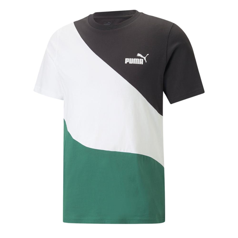 T-shirt Blanc/Noir/Vert Homme Puma Power Cat pas cher