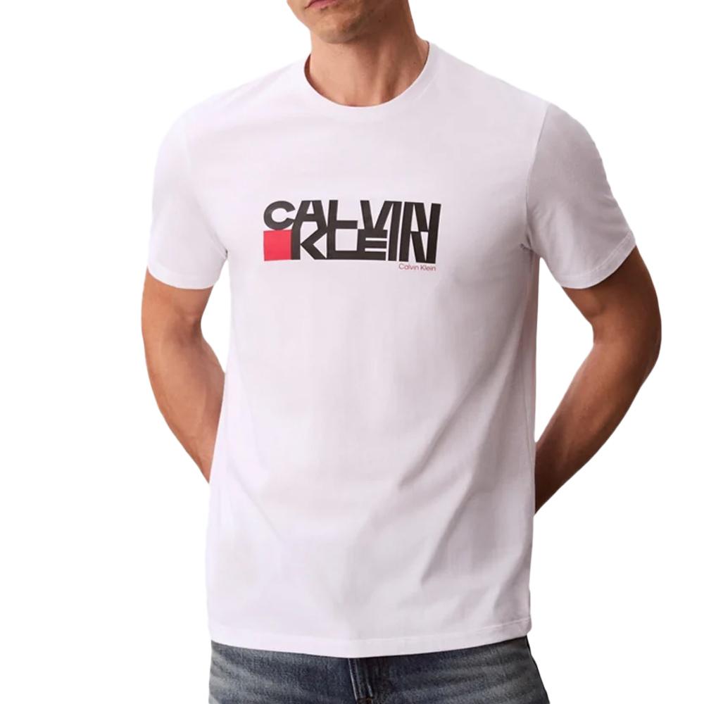 T-Shirt Blanc/Noir/Rouge Homme Calvin Klein Jeans LV04RD814G pas cher