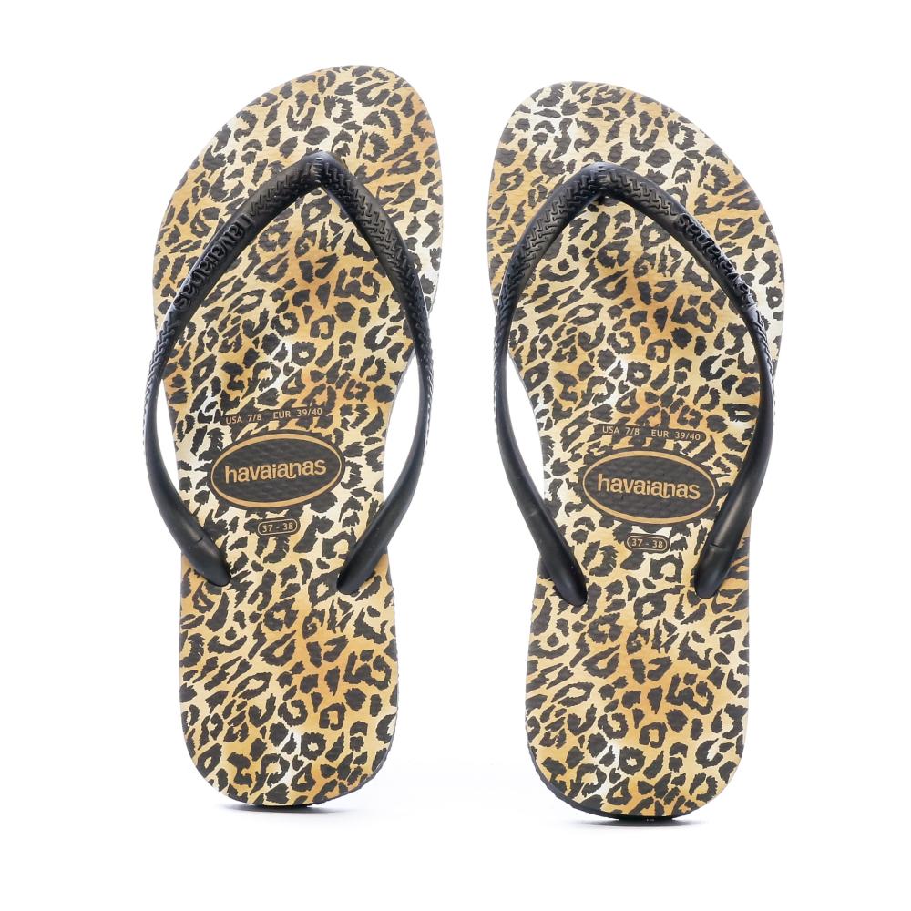 Tongs Noir à Motifs Femme Havaianas Slim Leopard vue 3