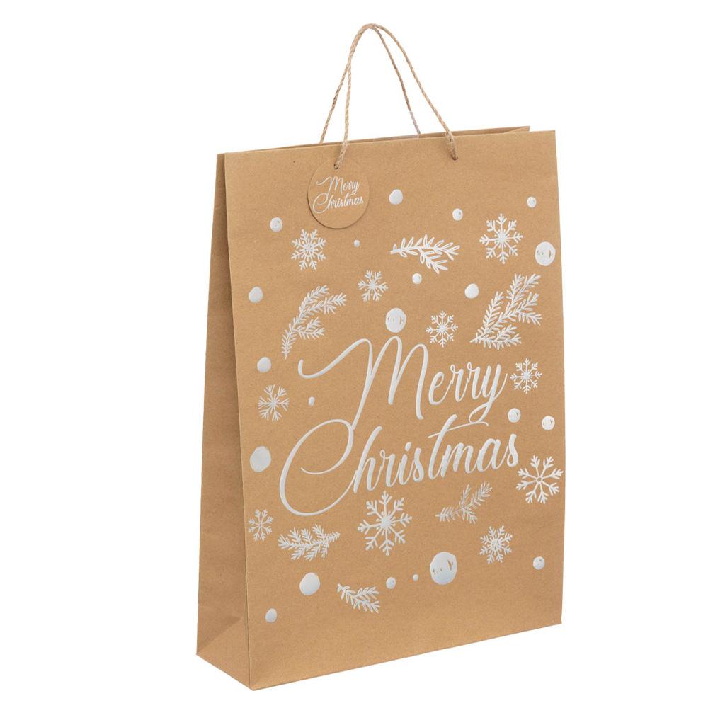Poche Cadeau Marron Atmosphera Kraft Holo Merry Christmas pas cher