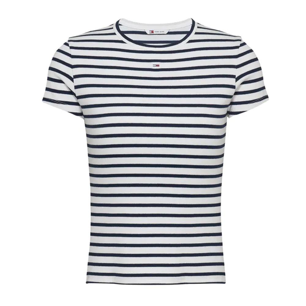 T-shirt Marinière Blanc Femme Tommy Jeans Slim Essential pas cher