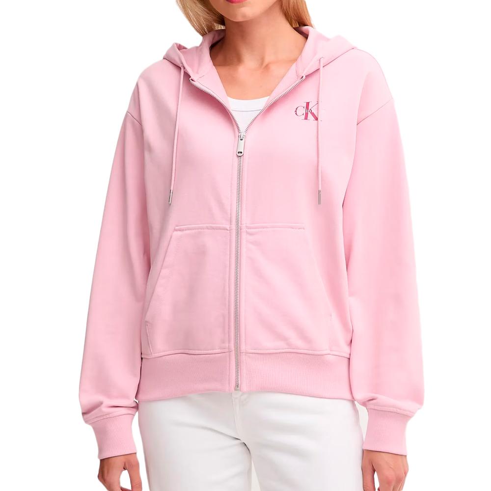 Sweat Zippé Rose Femme Calvin Klein Jeans Monologo French pas cher