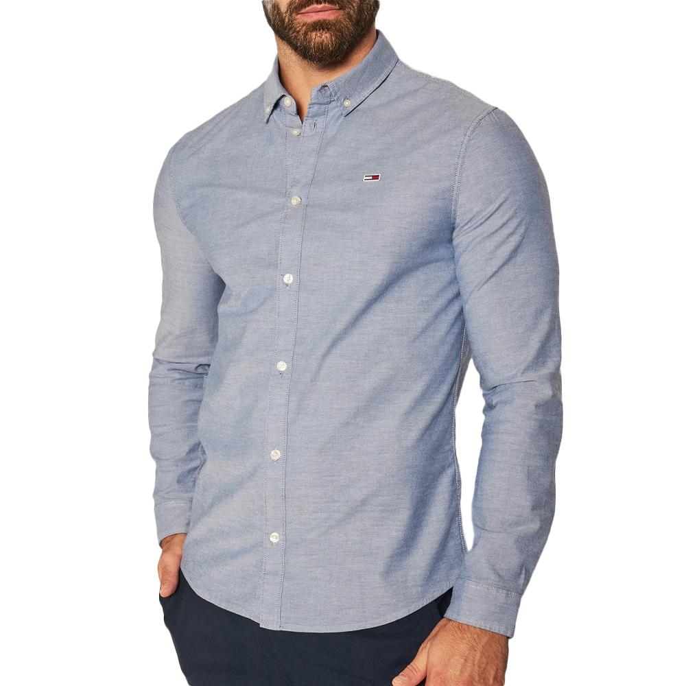 Chemise Bleue Homme Tommy Jeans Slim Stretch Oxford pas cher