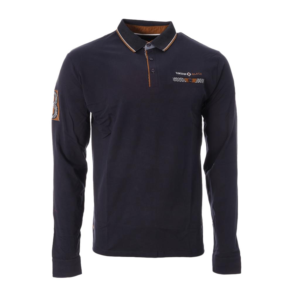 T-shirt Manches Longues Marine/Camel Homme RMS26 91241 pas cher