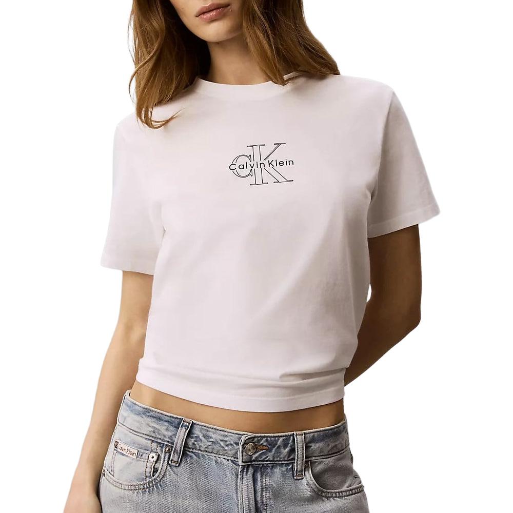T-Shirt Blanc/Noir Femme Calvin Klein Jeans Classic pas cher