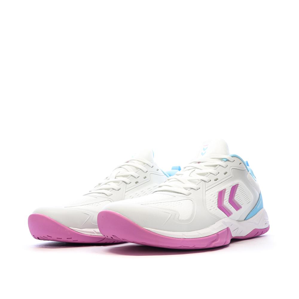 Chaussures de sport en salle Blanches/Rose/Bleu Femme Hummel Speed Court vue 6