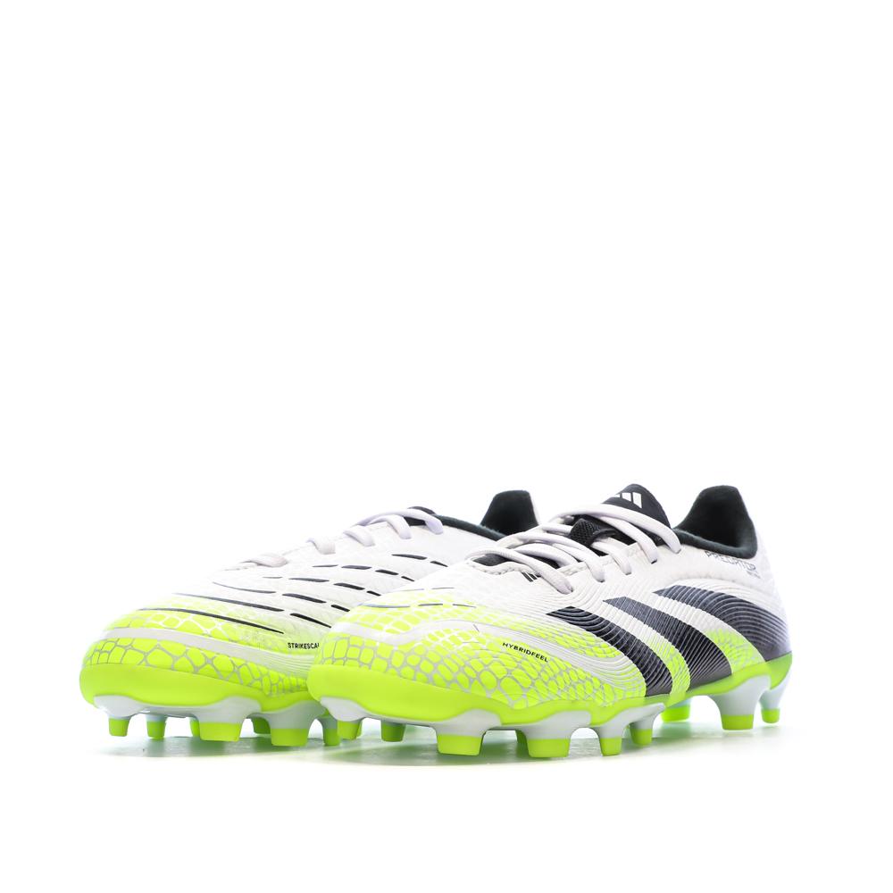 Zapatillas de fútbol blancas/negras/amarillas para niños Adidas Predator League MG ver 6