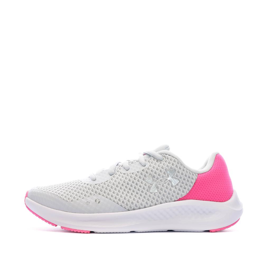 Chaussures de Sport Grise/Rose Femme Under Armour Charged Pursuit 3 pas cher