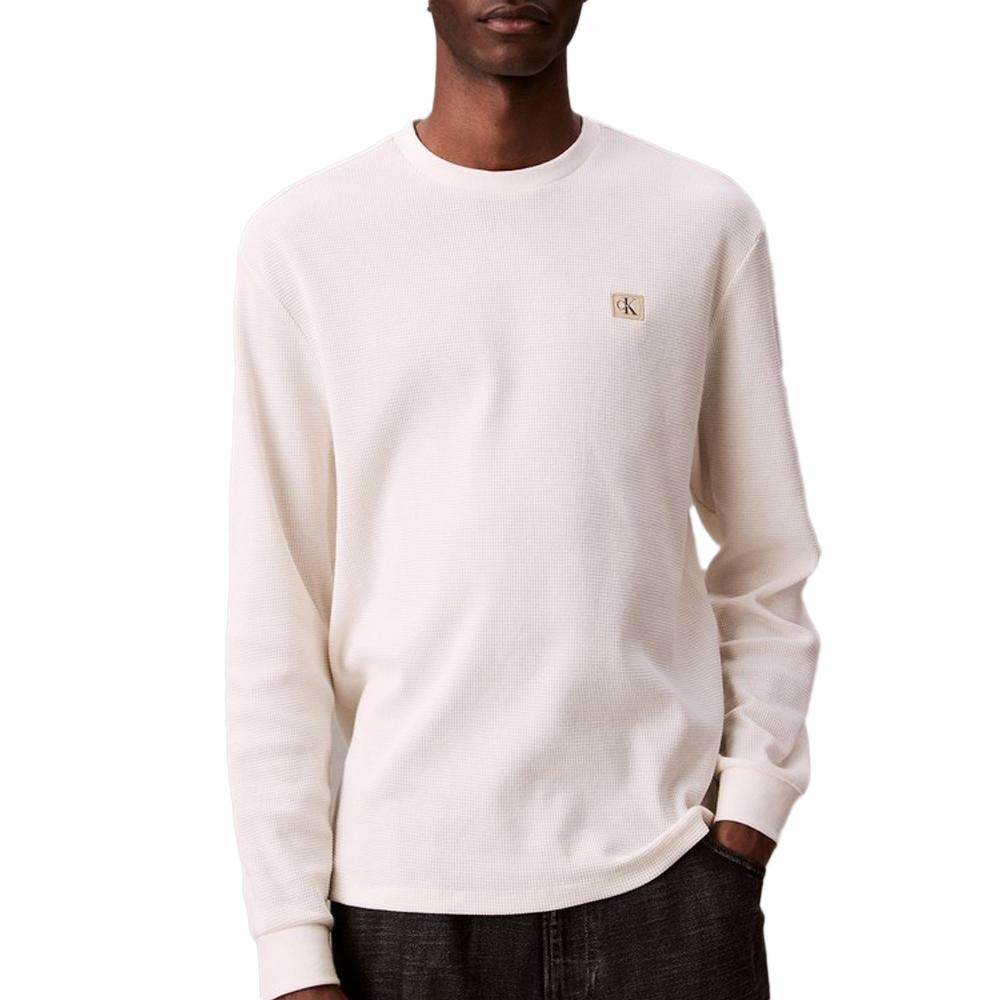 Sweat Blanc Homme Calvin Klein Jeans Waffle Badge pas cher
