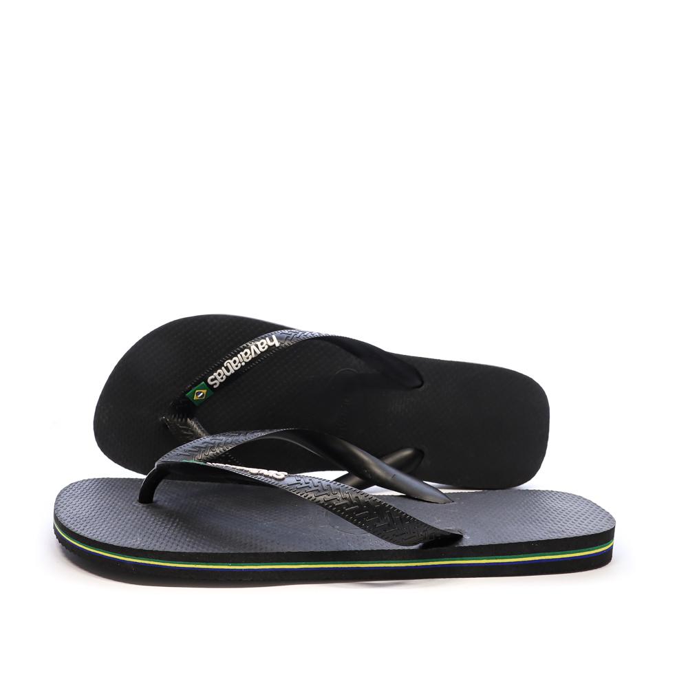 Tongs Noires/Jaunes Homme Havaianas Brasil Logo pas cher