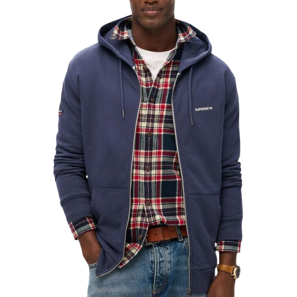 Sweat Zippé Bleu Homme Superdry Plain Hood pas cher