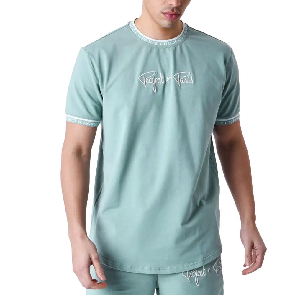 T-Shirt Bleu clair/Blanc Homme Project X Paris 2511114 pas cher