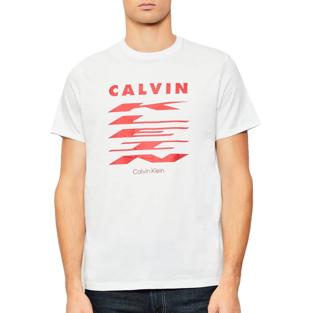 T-Shirt Blanc/Rouge Homme Calvin Klein Jeans 30s pas cher