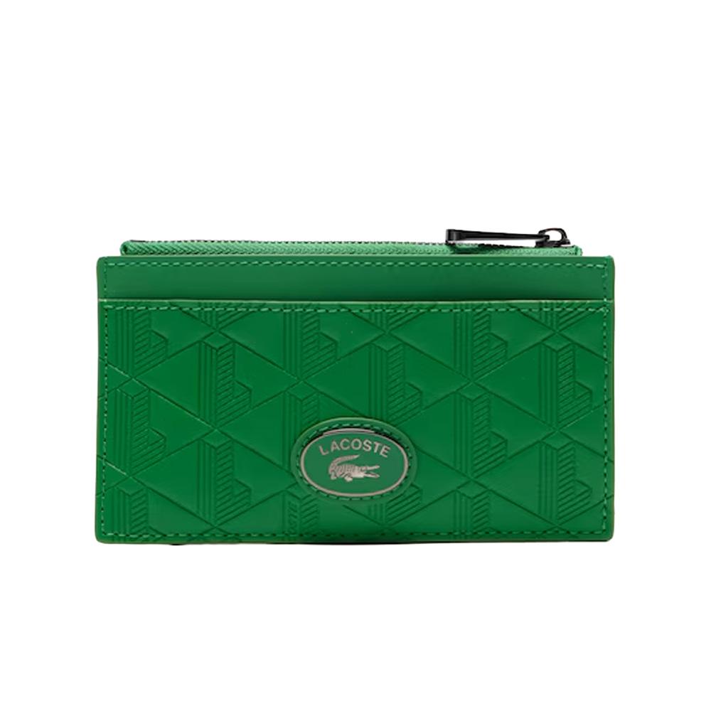 Porte-cartes zippé en cuir monogrammé Vert Lacoste Zip Holder pas cher