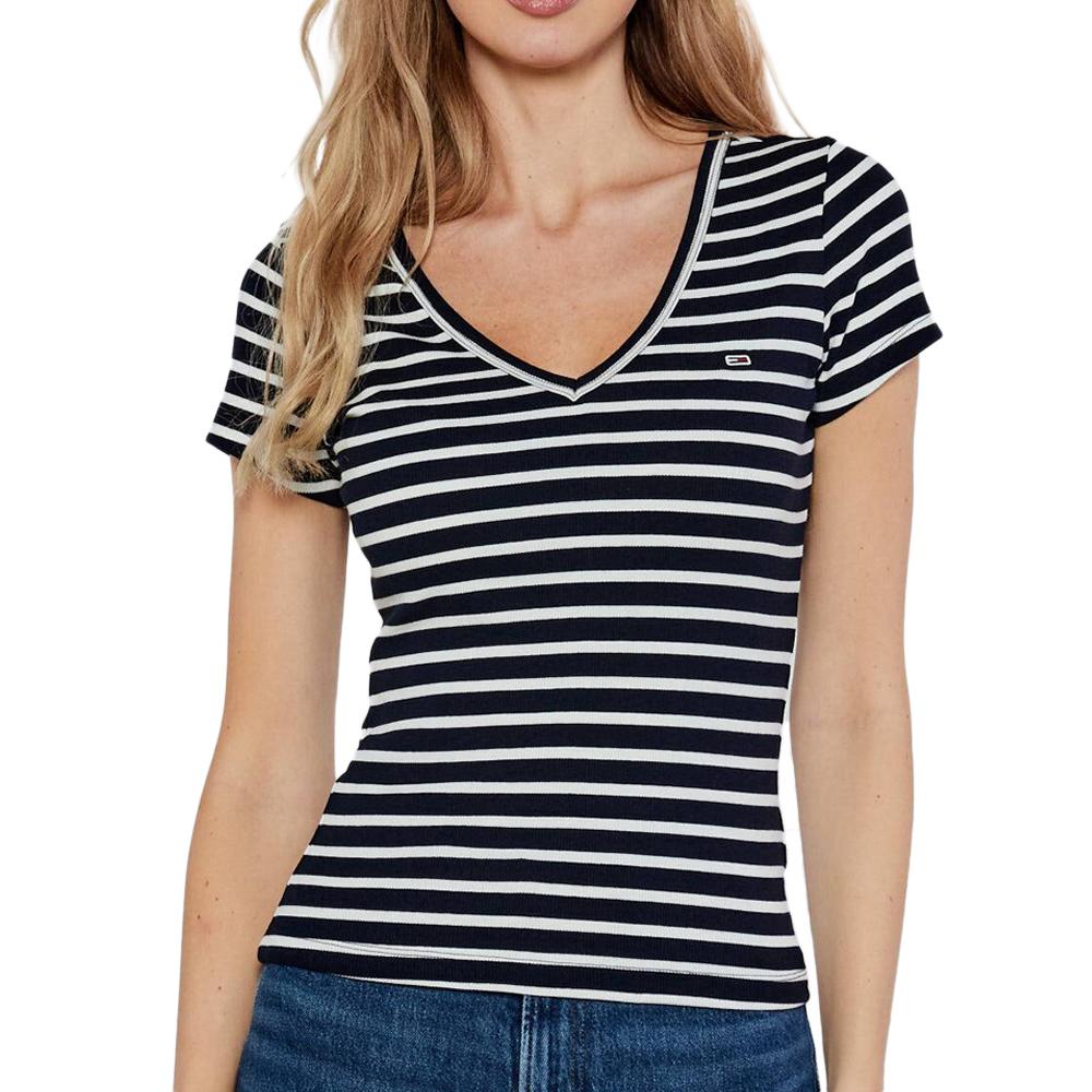 T-shirt Marine/Blanche Femme Tommy Hilfiger Essential pas cher