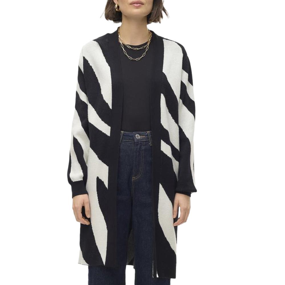Gilet Long Blanc/Noir Imprimé Femme Vero Moda Nancy Open pas cher