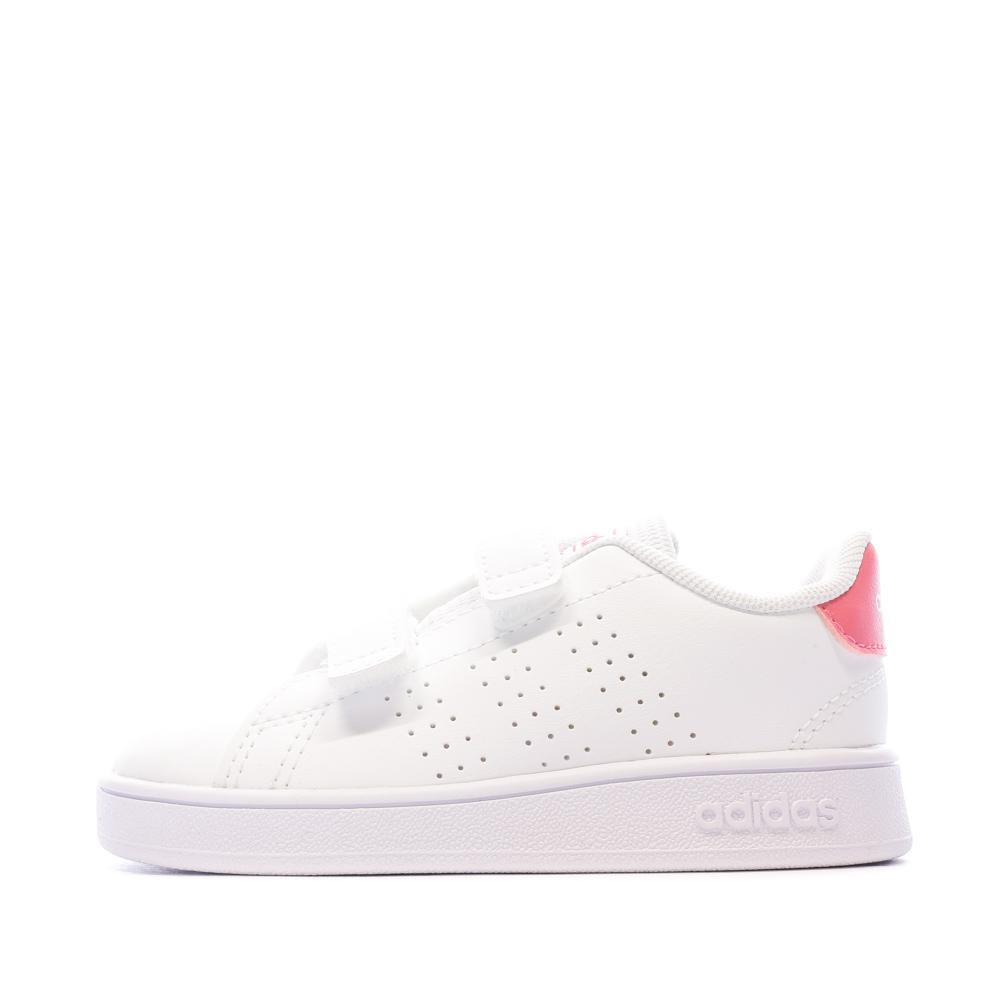 Baskets blanc/rose bébé fille Adidas Advantage pas cher