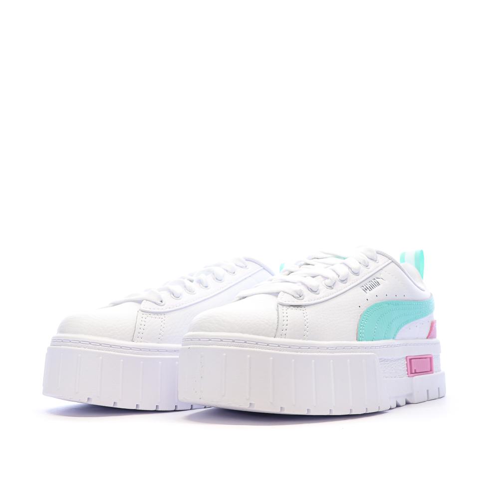 Baskets Blanches/Turquoise/Roses Fille Puma Mayze vue 6