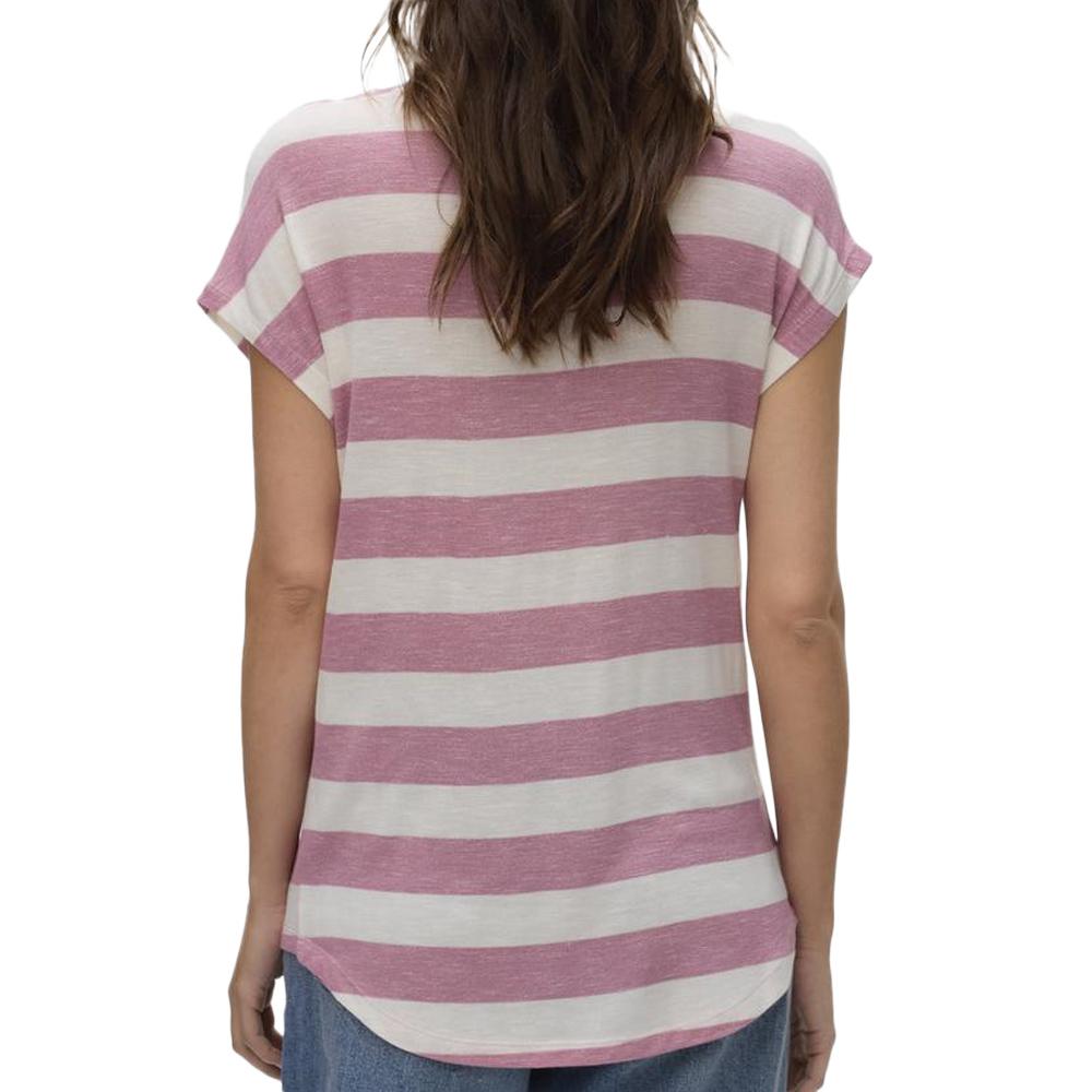 T-Shirt Rayure Rose/Blanc Femme Vero Moda Wide Stripe vue 2