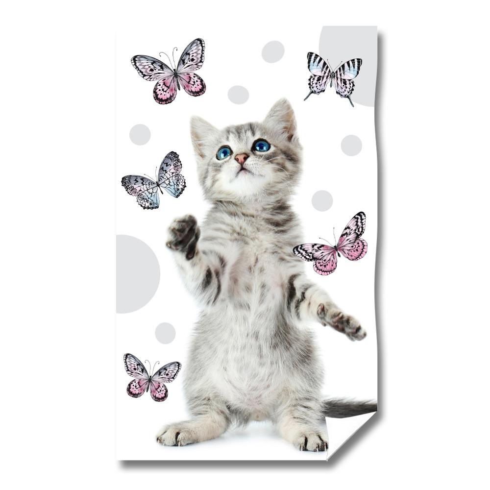 Serviette de bain Gris/Blanc Chat 70x140cm pas cher
