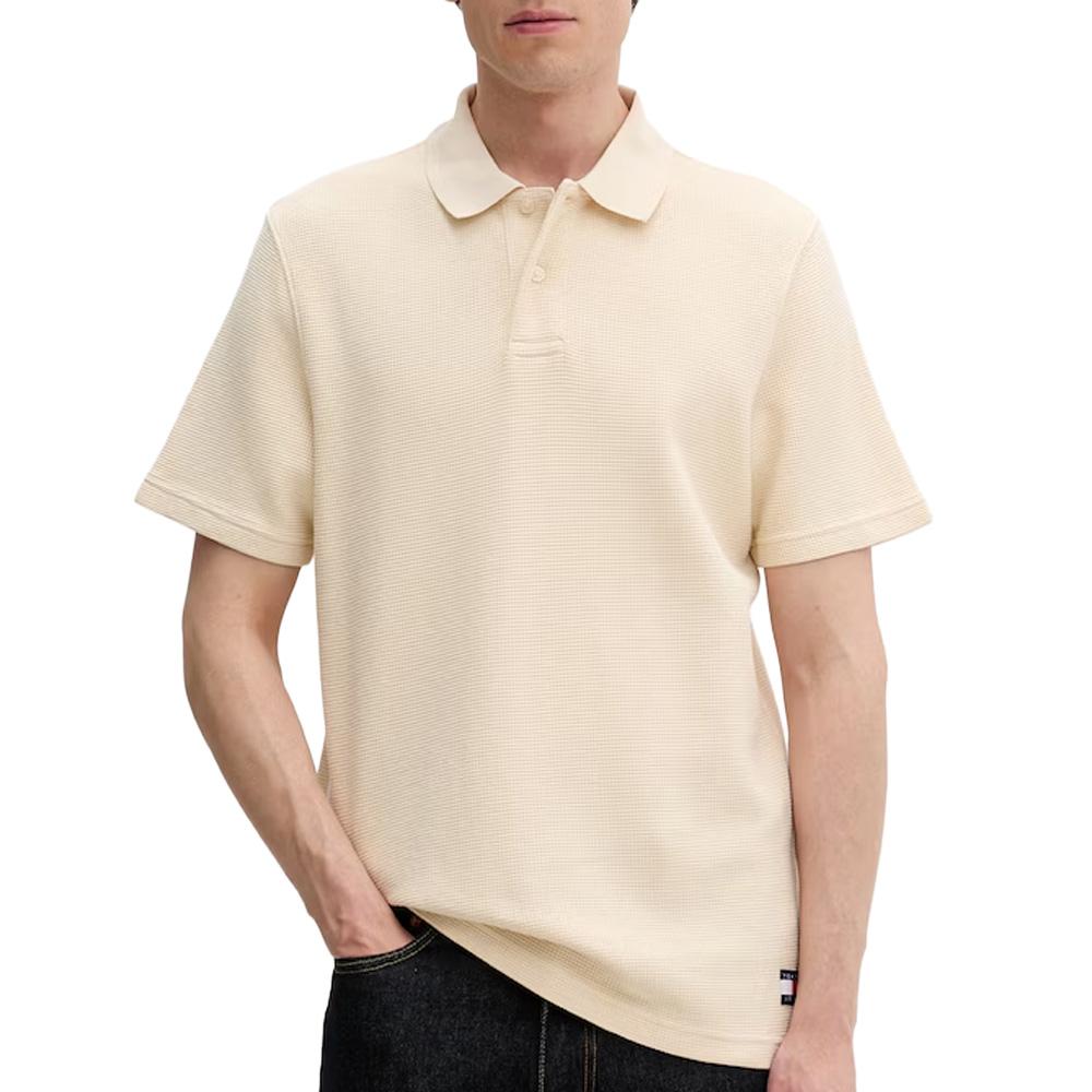 Beiges Herren-Polohemd von Tommy Hilfiger mit Waffle-Label günstig