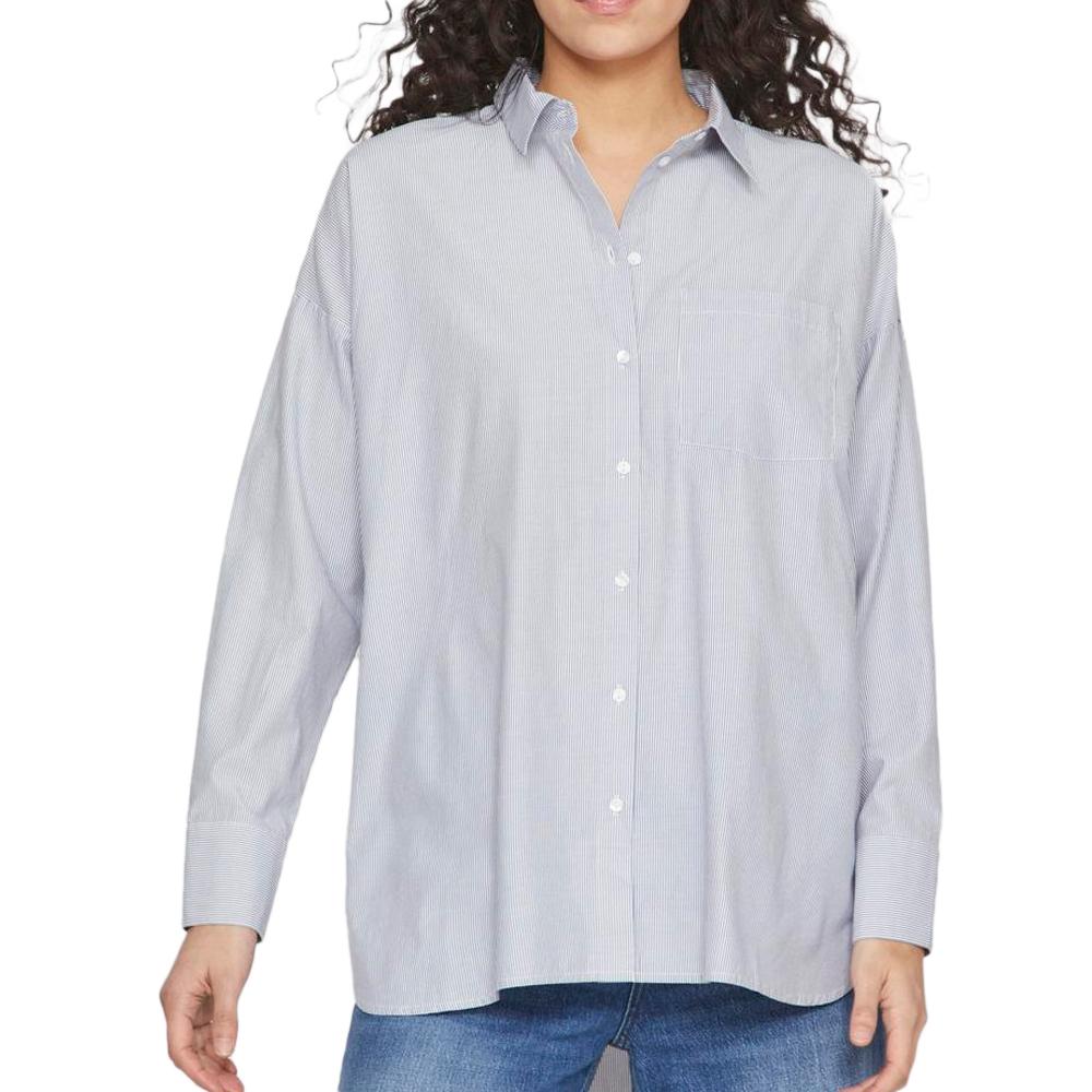 Chemise Manches Longues Blanc/Bleu Femme Vila Darma pas cher