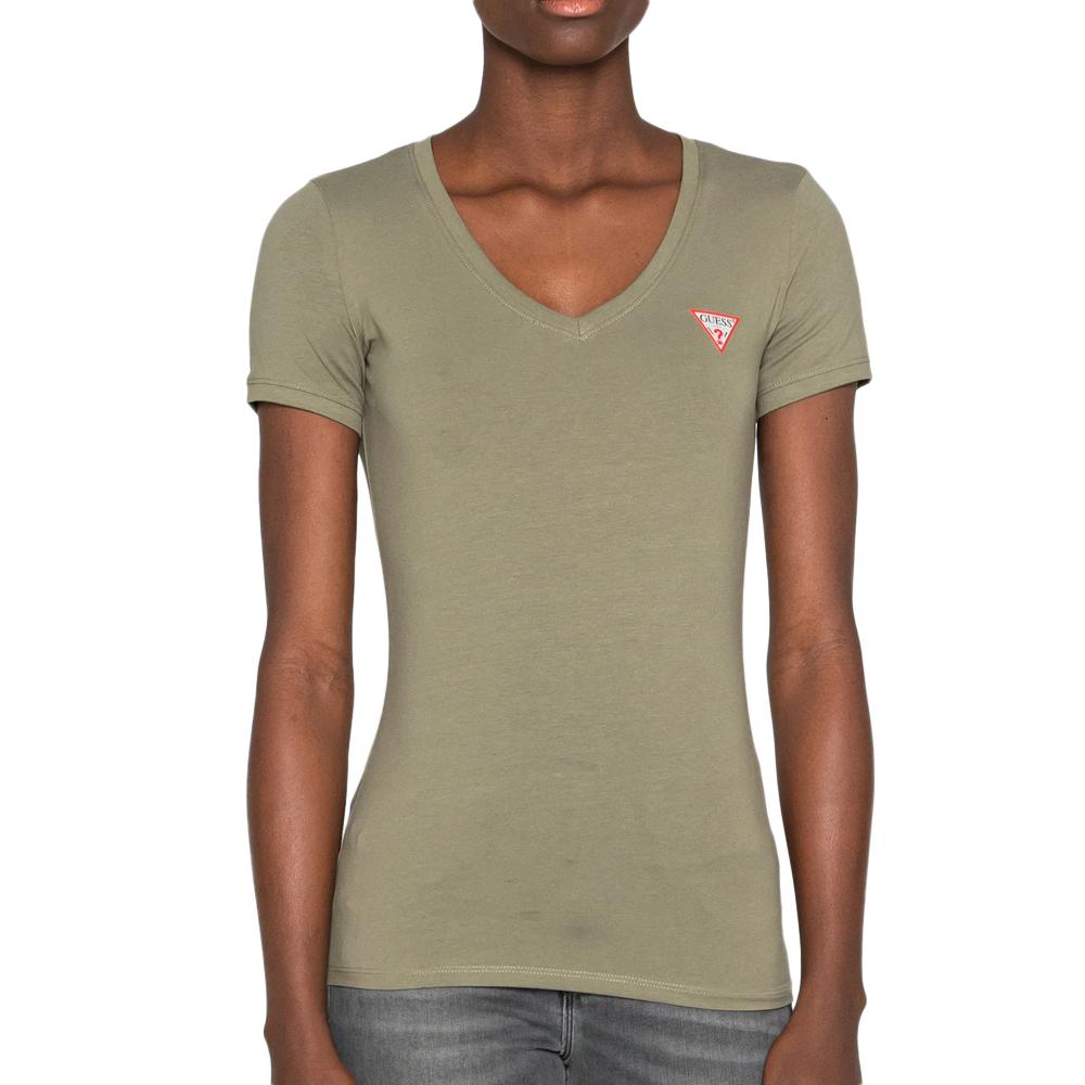 T-shirt Kaki Femme Guess Mini Triangle pas cher