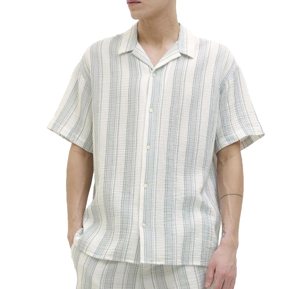 Chemisette Gaze de Coton Blanc/Vert Homme Jack & Jones Reaster pas cher