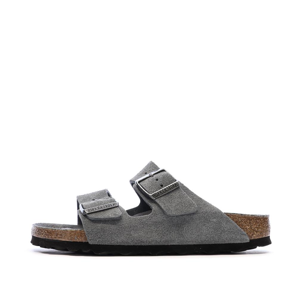 Sandales Grises Mixte Birkenstock Arizona Suede Leather Narrow pas cher