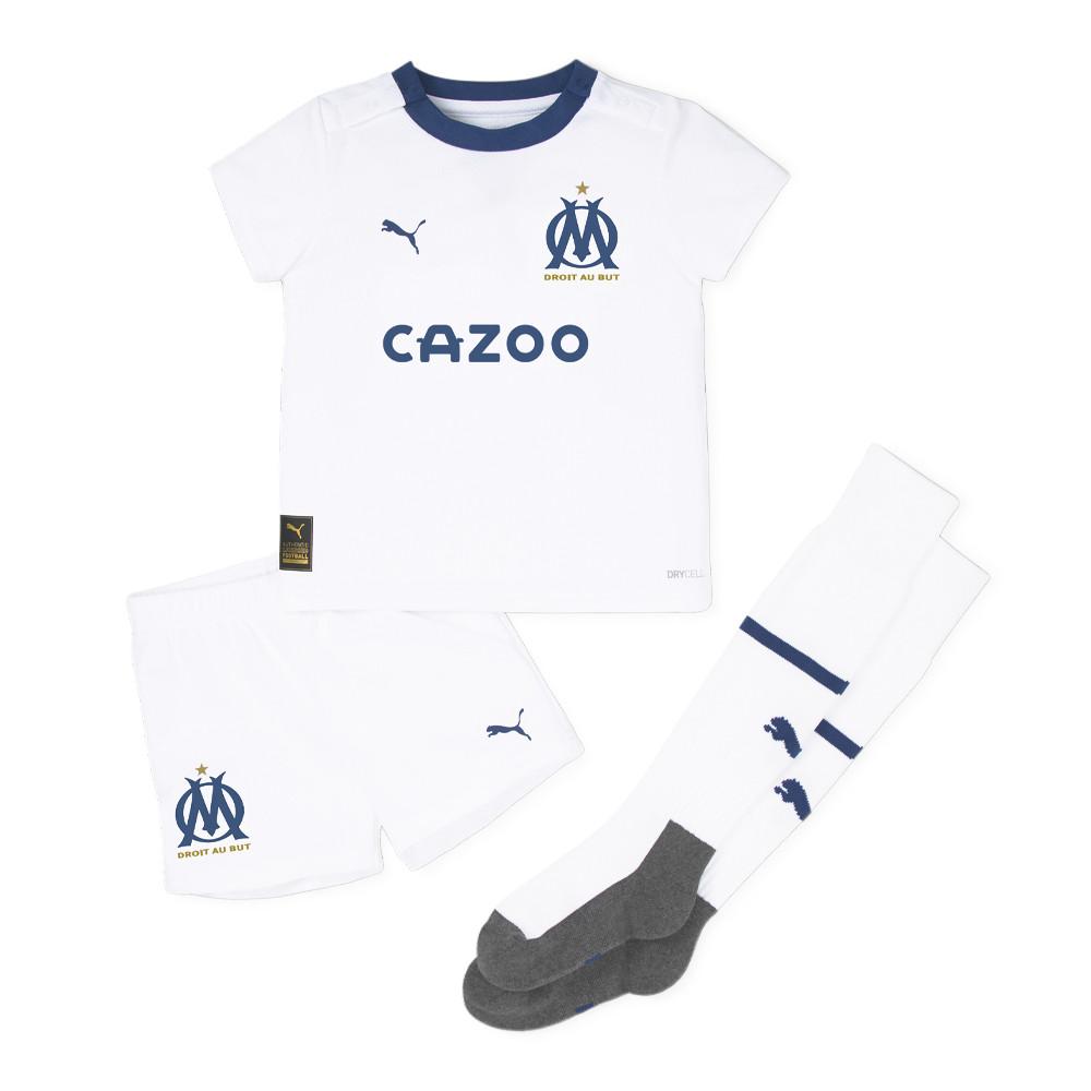 OM Mini kit Domicile Blanc/Marine Bébé 2022/23 pas cher