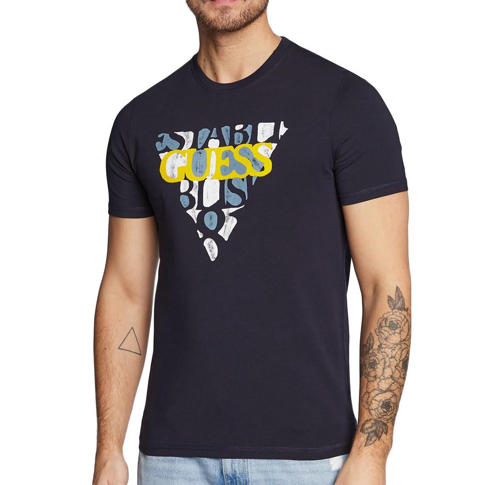 T-shirt Marine Homme Guess Blurri pas cher