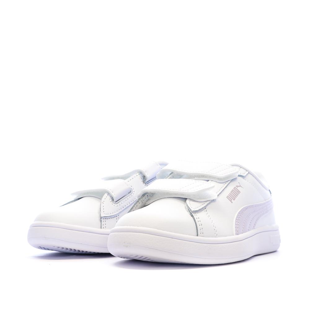 Baskets Blanc/Rose Fille Puma Smash 3.0 vue 6