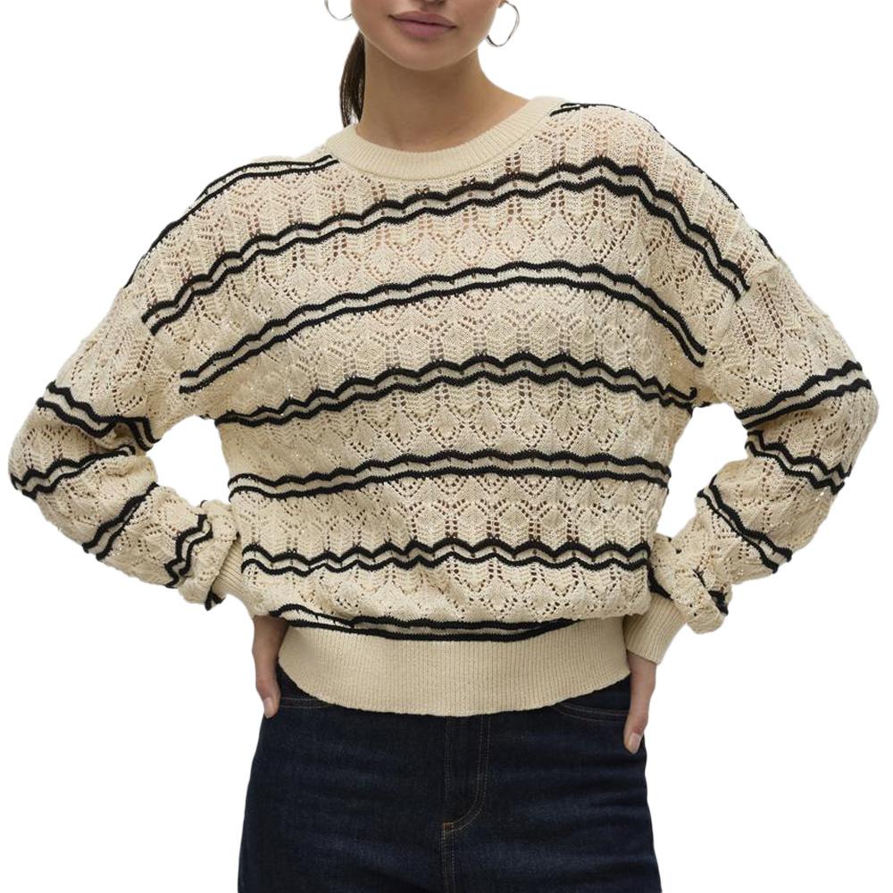 Pull Beige/Noir Femme Vero Moda Bella pas cher