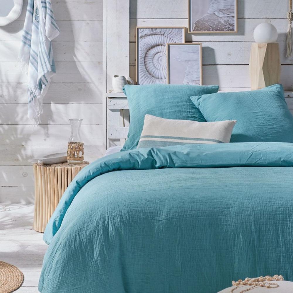 Housse de couette Bleu Gaze de coton (260 x 240 cm) Lagon pas cher