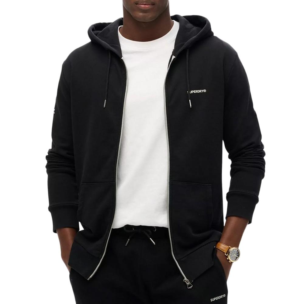 Sweat Zippé Noir Homme Superdry Plain Hood pas cher