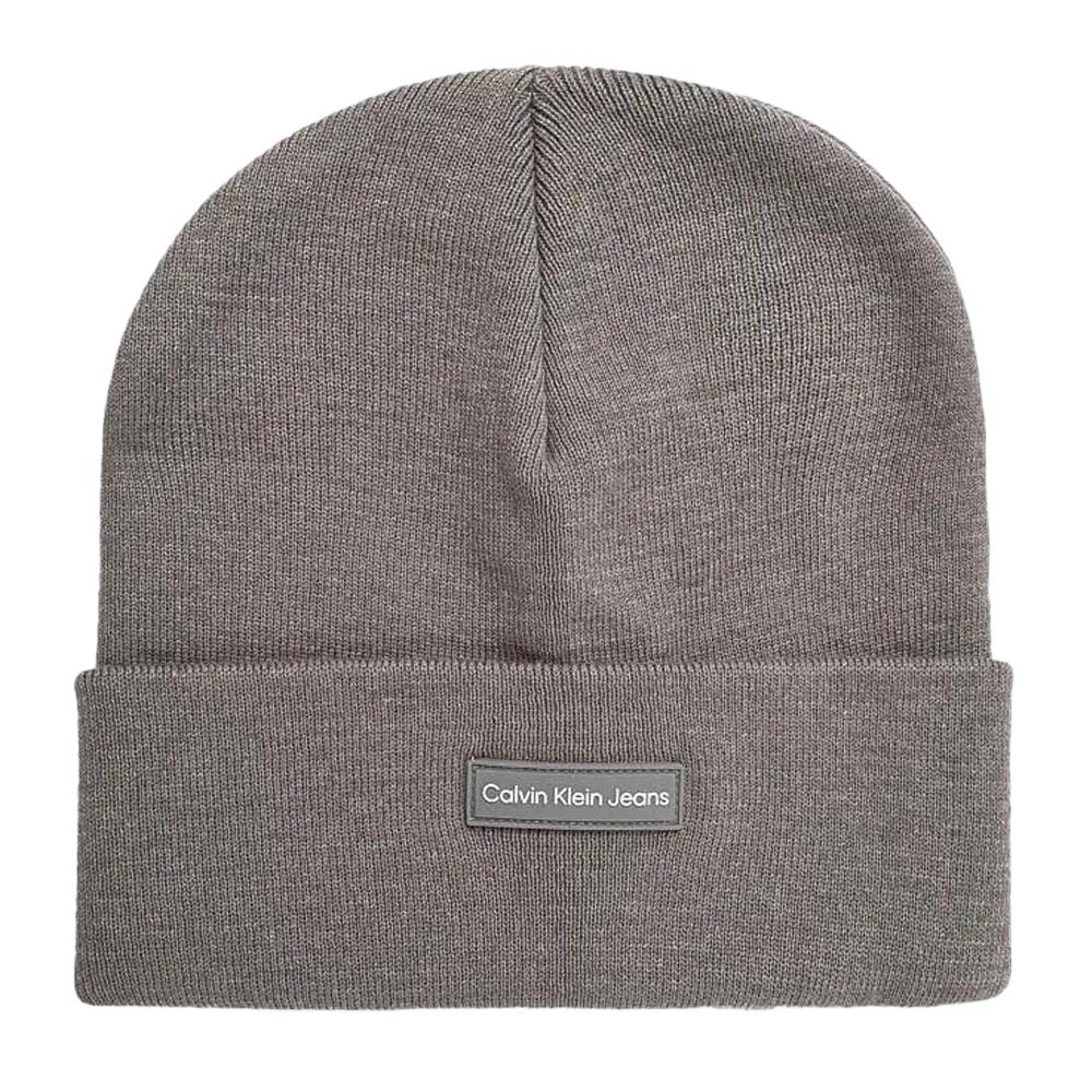 Bonnet Gris Femme Calvin Klein Jeans Patch Beanie pas cher