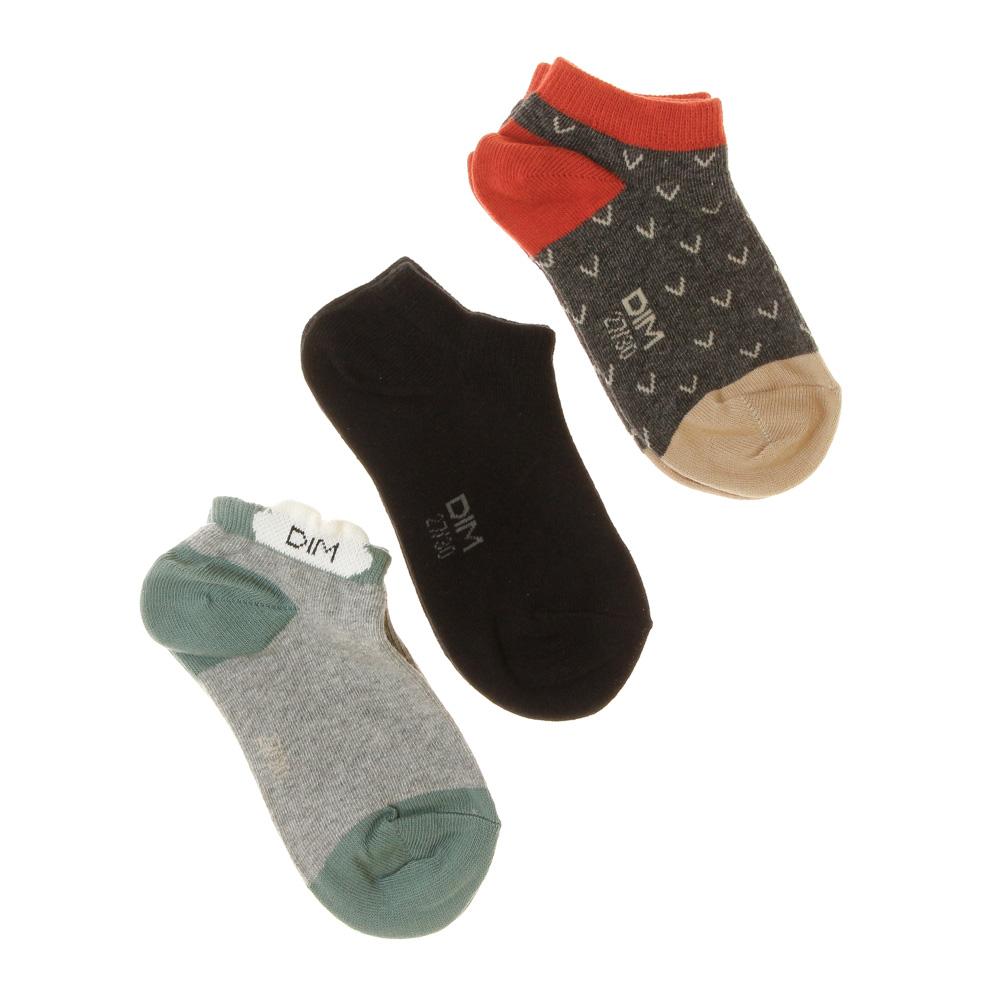 3x Paires de Chaussettes Grises/Rouge/Bleu à Motifs Fille Dim Fantaisie pas cher