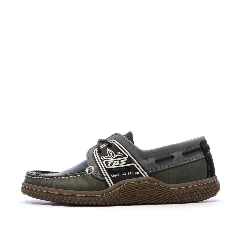 Chaussures Bateau Kaki/Noir Homme TBS GLOBEK pas cher
