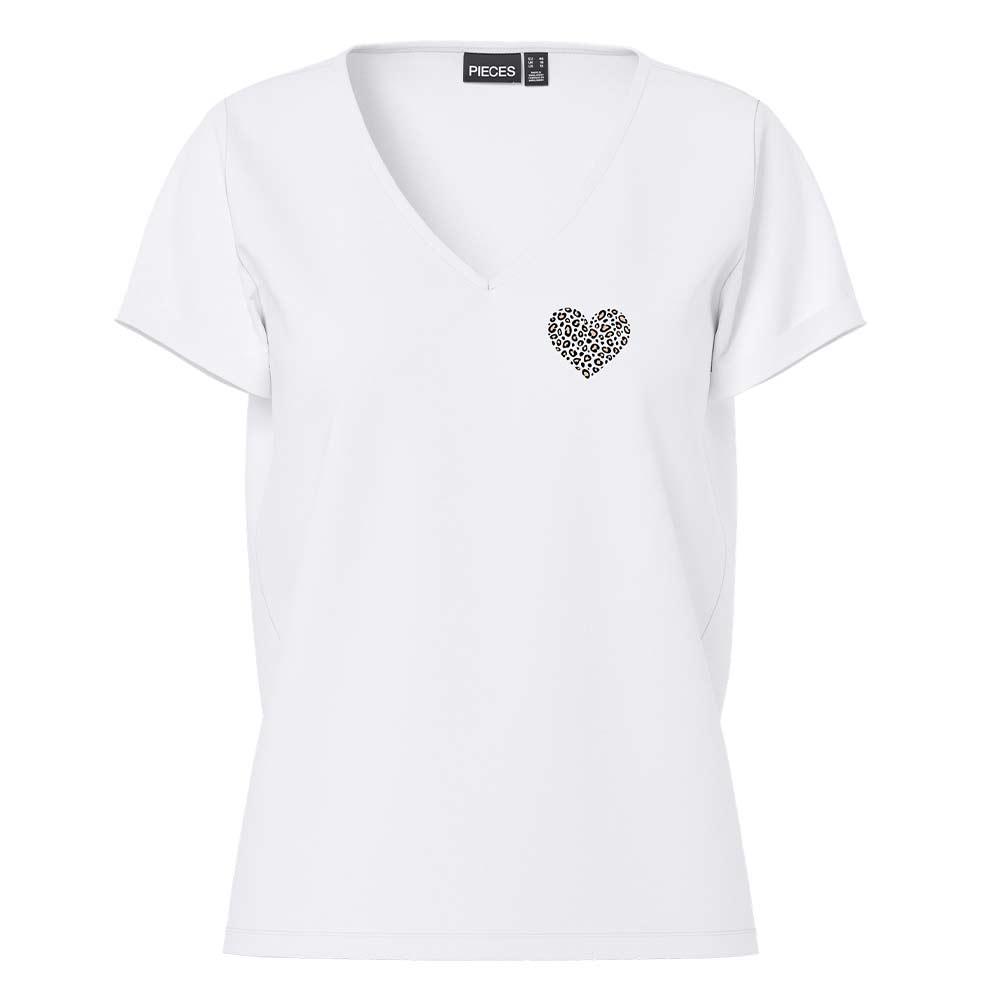 T-Shirt Blanc Coeur léopard Femme Pieces Pcoda pas cher