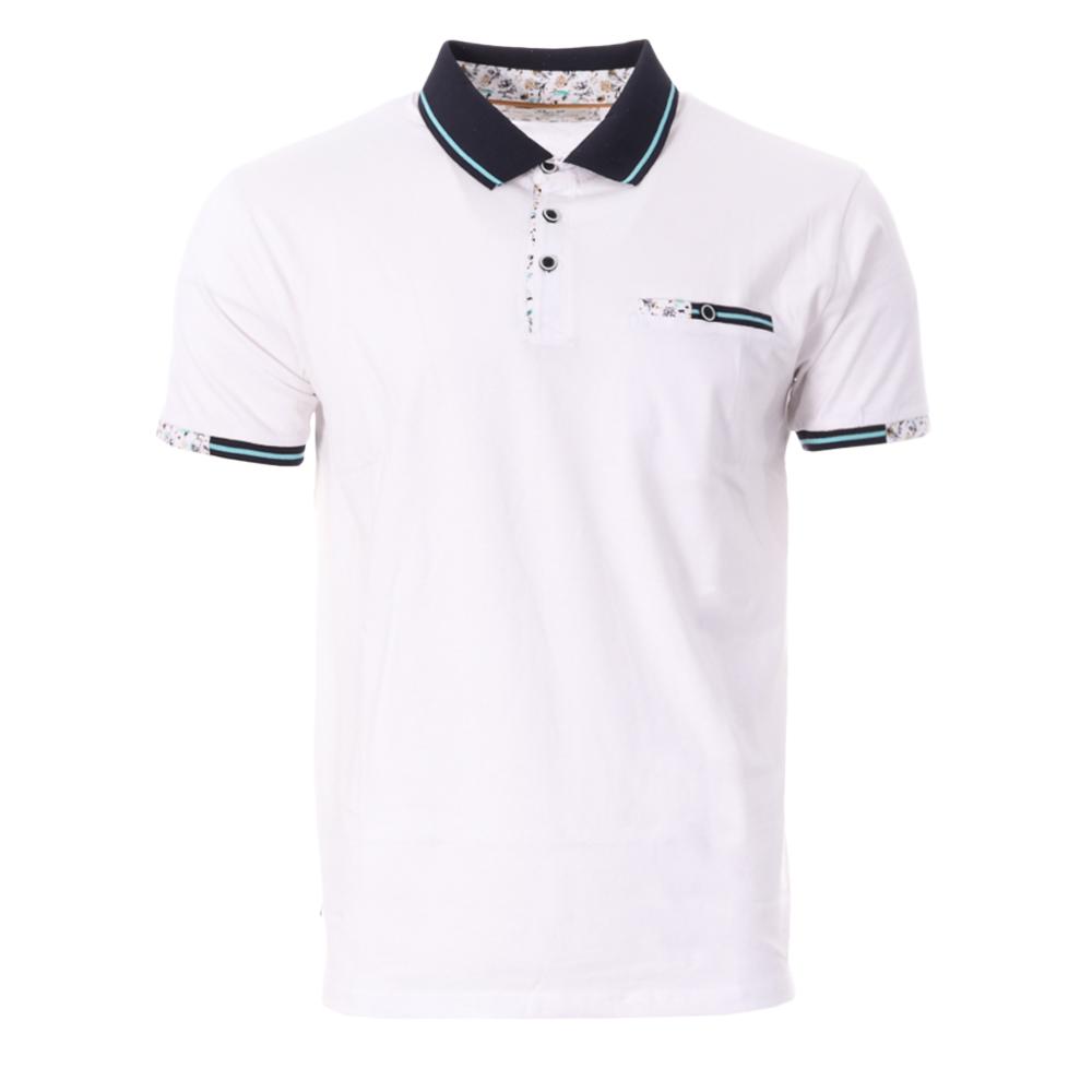 Polo Blanc/Marine Homme RMS26 91301 pas cher