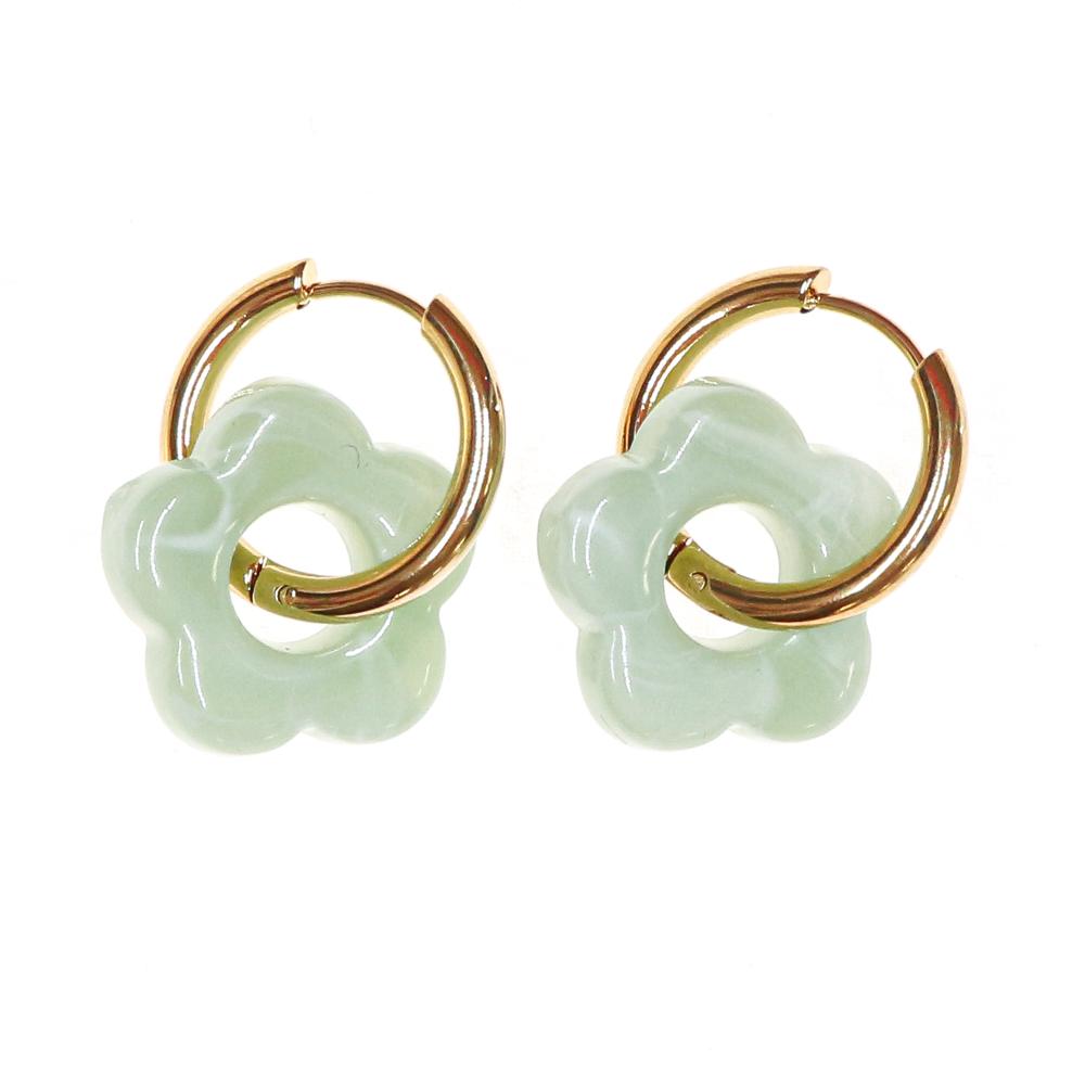 Boucles Oreilles Vert Pale Femme Clio Blue Fleurs 20mm pas cher